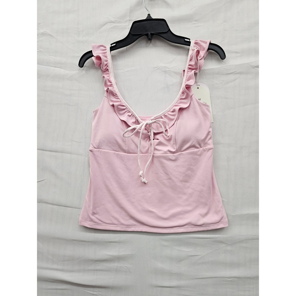 Blogilates Ruffle Lace Up Tank Top Light Pink Activewear Medium 214202041